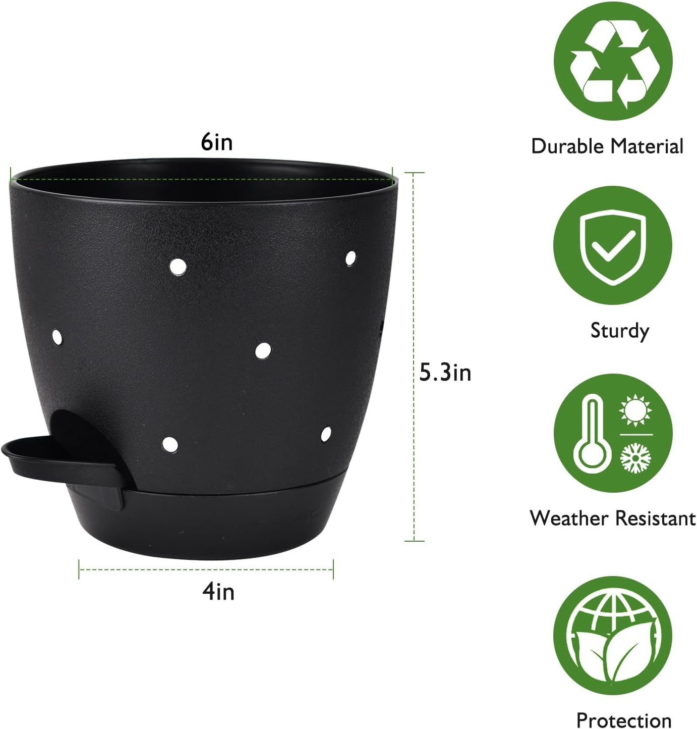 6 Inch Orchid Pots with Holes, 2 Pack Self Watering Planters for Orchids Plastic Orchid Pot Plant Flower Pots for Orchids Indoor Outdoor (Black)