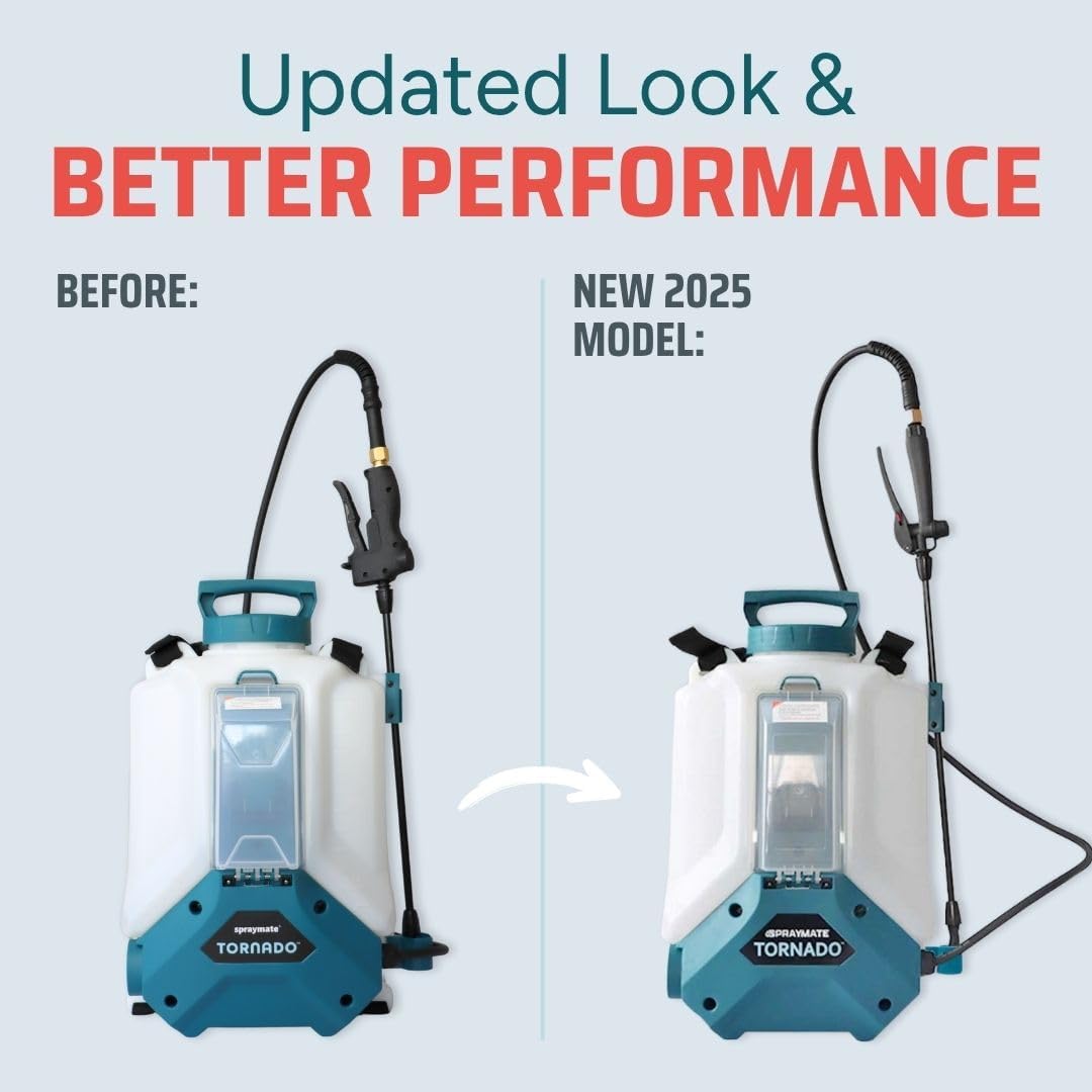 Tornado 4-Gallon Battery Powered Backpack Sprayer (2025 Model) – Lawn & Garden Sprayer, Compatible with FlowZone, DeWalt, Milwaukee, Makita & Bosch Batteries TOOL ONLY (Battery Not Included)