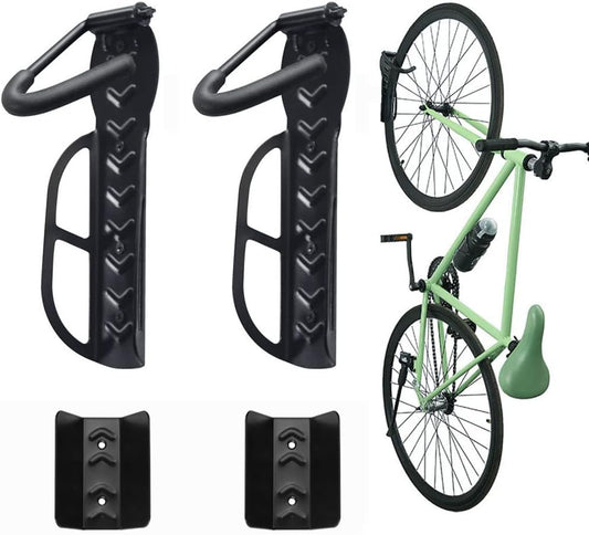 Wallmaster Bike Storage Rack for Garage, Wall Mount Bicycles Hanger with Tire Tray, 2-Pack Bike Storage System Vertical Bike Hooks