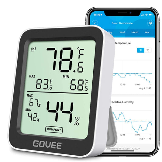 Govee Digital Hygrometer Indoor Thermometer Room H5075, Bluetooth Temperature Humidity Meter with 164ft Remote App Control, Notification Alerts, 2 Years Data Storage Export for Bedroom, Wine Cellar