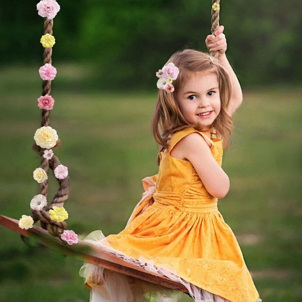 Faux Flower Heads Mini Yellow Pink Artificial Flower Heads Fake Peony Daisy Rose Flowers Multicolor Small Silk Daisy Flower Heads for Craft Garland Wedding Party DIY Home Decoration,2-4 cm