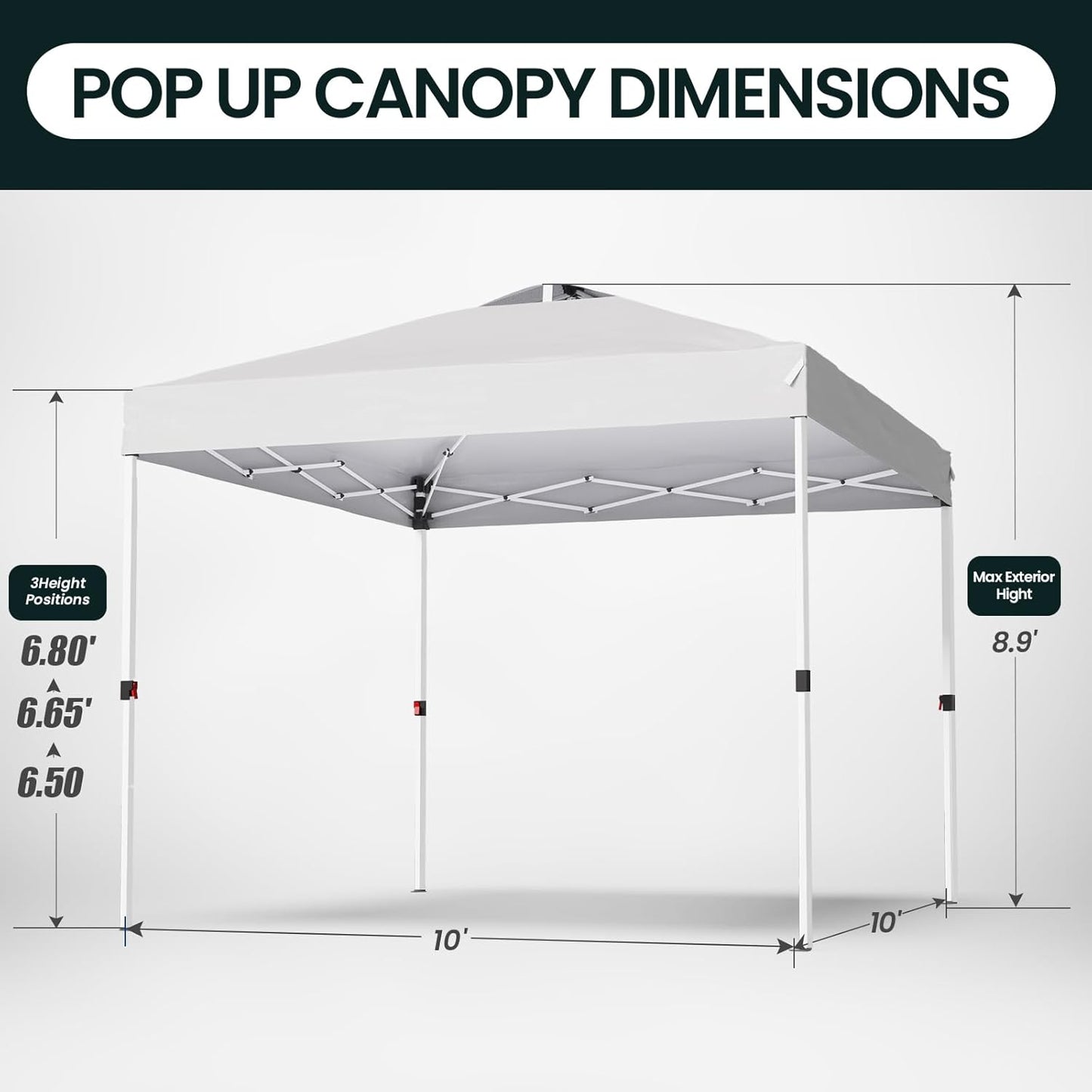 Shades 10x10 Pop Up Canopy with One Push Setup,Heavy Duty Beach Tent with Wheels for Easy Moving, Sun Shelter for Parties,Events, Outdoor Gazebo with 420D Coated Waterproof White Fabric