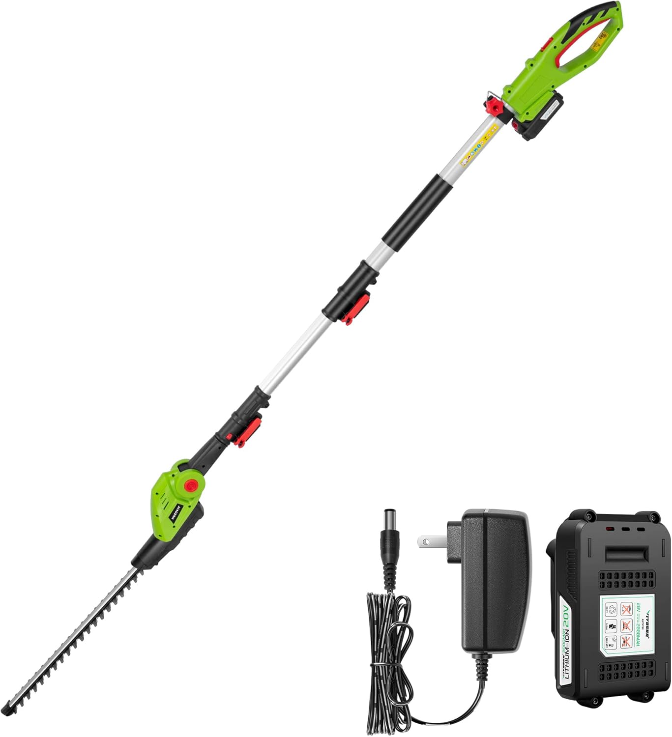 VIVOSUN 20" Cordless Pole Hedge Trimmer, 20V Electric Bush Trimmer with 20” Dual-Action Laser Blade, Adjustable Cutting Head, 0.55" Cutting Capacity, 2.0AH Battery and Fast Charger Included
