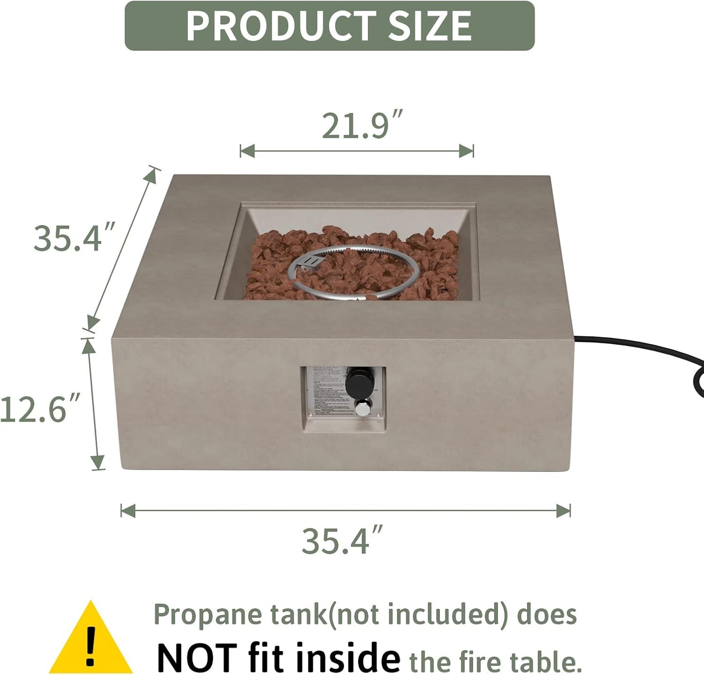 COSIEST Outdoor Propane Fire Pit Coffee Table w Square Faux Stone 35-inch Base, 50,000 BTU Stainless Steel Burner, Free Lava Rocks and Rain Cover(Gray)