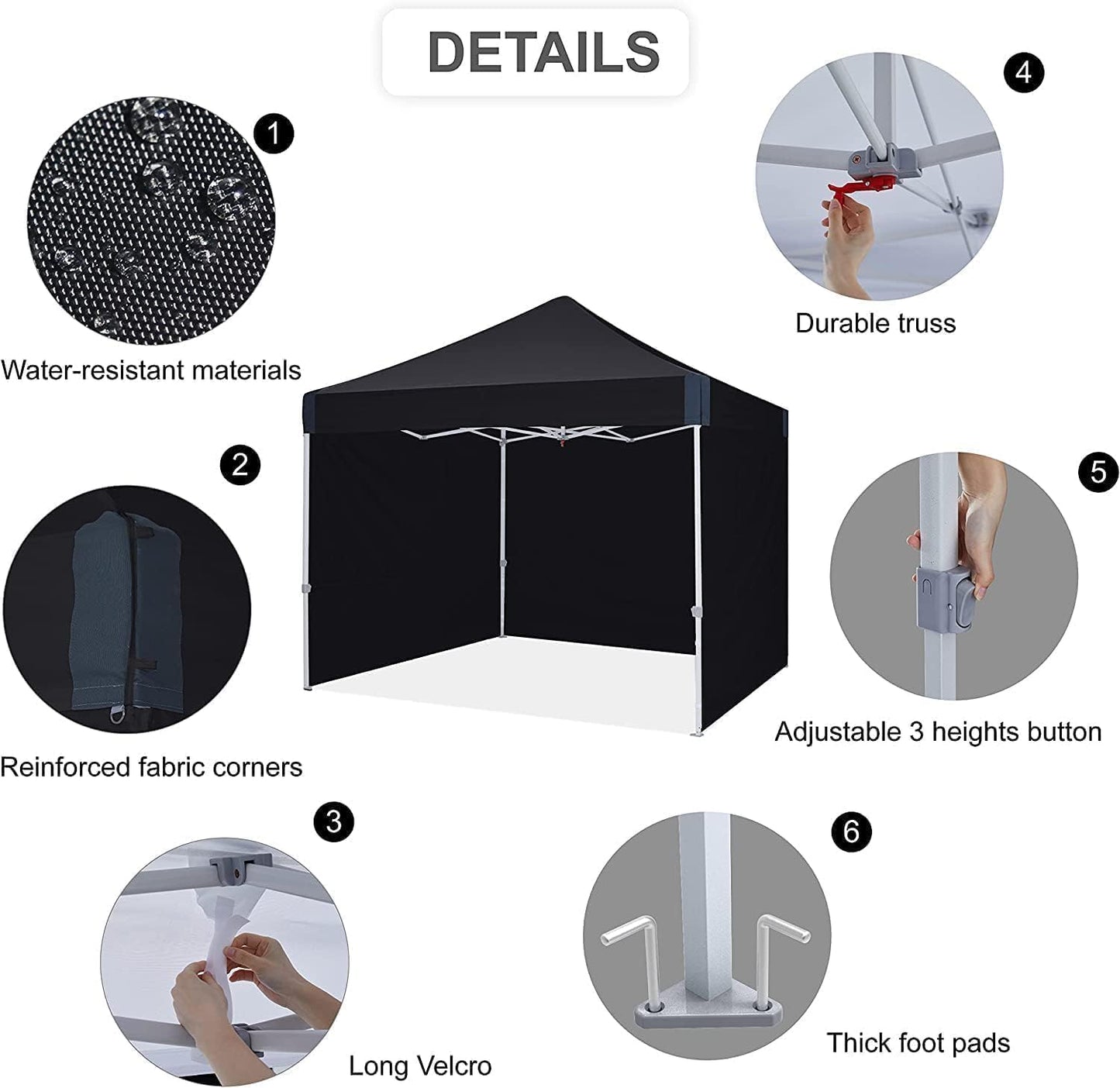 10x10 pop up Canopy Tent, Eazy up Outdoor Patio Canopy Tent with sidewalls, Heavy Duty Commercial Instant Canopy Tent with Sand Bags for Deck, Party, Camping， Backyard, Playground, Black