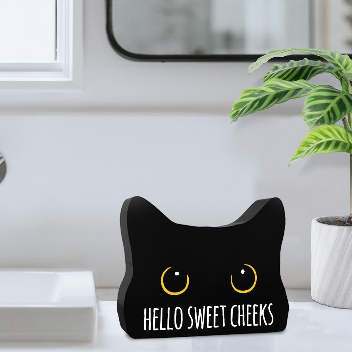 Sweet Cheeks Funny Bathroom Acrylic Decor Sign Black Cat Decor Cat Decor for Home Bathroom Cat Lover Gifts For Women Men