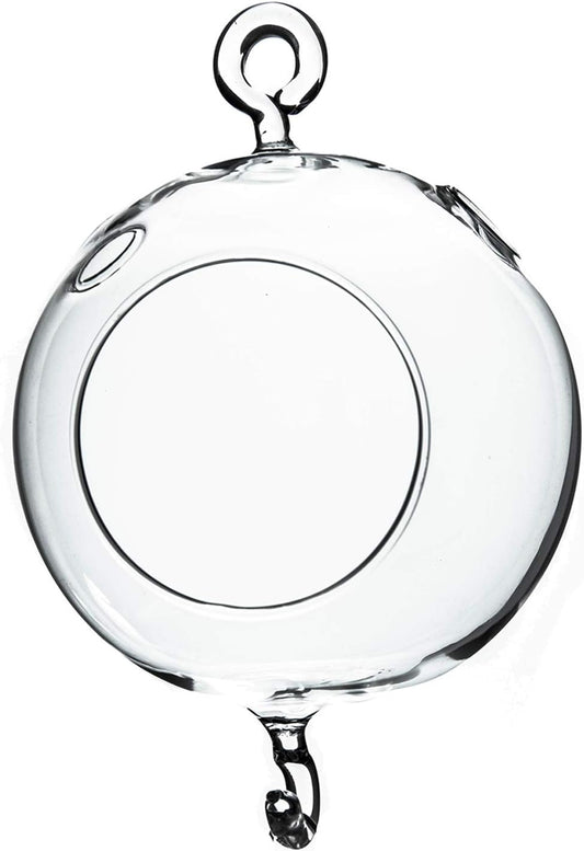 WGV Hanging Terrarium Globe, Width 4", Height 6", Double Hook, DIY Air Succulent Planter, Clear Glass Vase Orb, Candle Holder for Windowsill Outdoor Garden Decor, 1 Piece