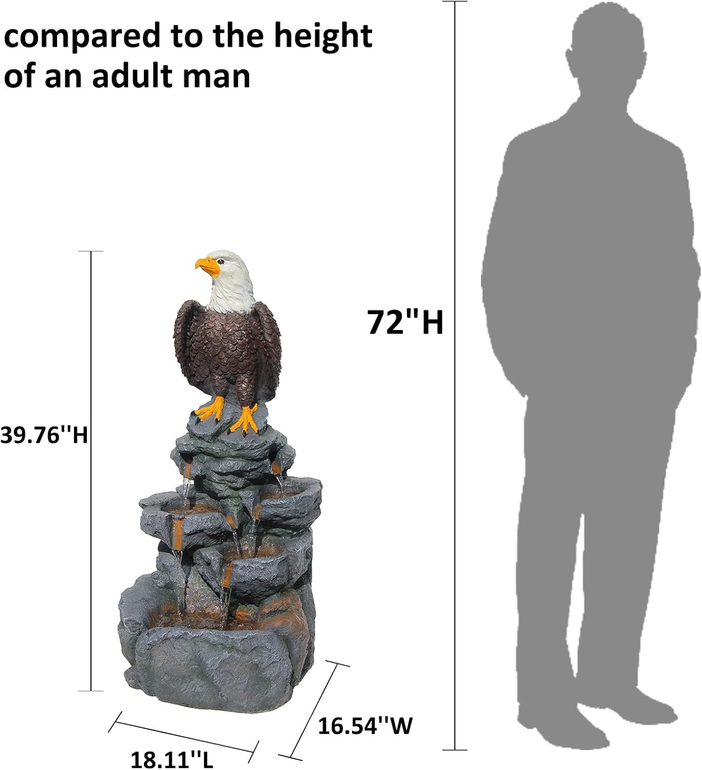 YZM Bald Eagle Statue Outdoor Fountain Tiered Cascading Rock Water Fountain Outdoor Garden Waterfall Decor for Garden Patio Backyard Deck Porch Outside Water Feature 39.76" H
