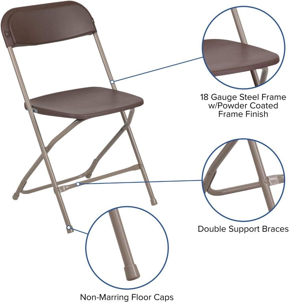 Flash Furniture Hercules™ Series Plastic Folding Chair - Brown - 2 Pack 650LB Weight Capacity Comfortable Event Chair-Lightweight Folding Chair