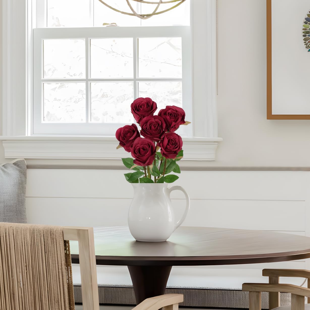 Briful Roses Artificial Flowers– 6PCS 18.9" Burgundy Rose Silk Flowers with Long Stems Realistic Fake Rose Bouquet for DIY Wedding Arrangements Table Vase Centerpieces Home Event Decor