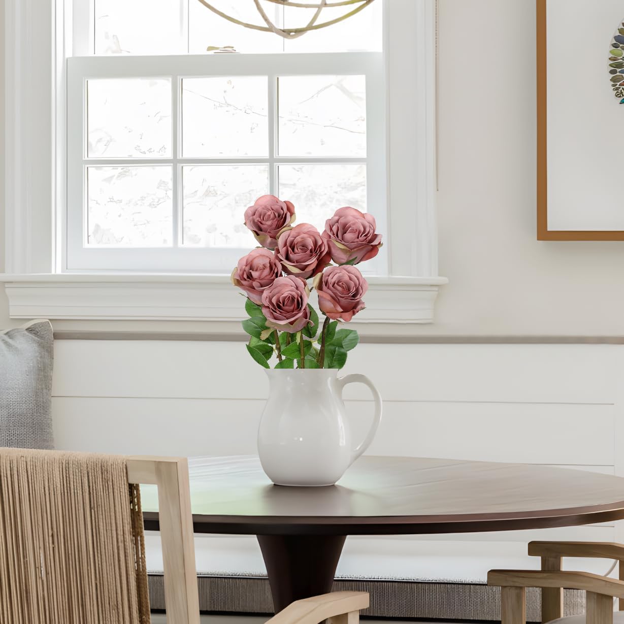 Briful Dusty Roses Pink Artificial Flowers– 6PCS 18.9" Faux Rose Silk Flowers with Long Stems Realistic Fake Rose Bouquet for DIY Wedding Arrangements Table Vase Centerpieces Home Event Decor