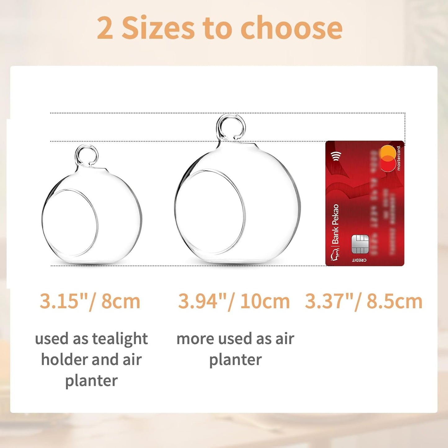 NUPTIO Glass Terrarium Globe Ornaments 12 Pcs 3.15" Diameter Small Terrariums Hanging Tea Light Candle Holders Home Wedding Party Centerpieces