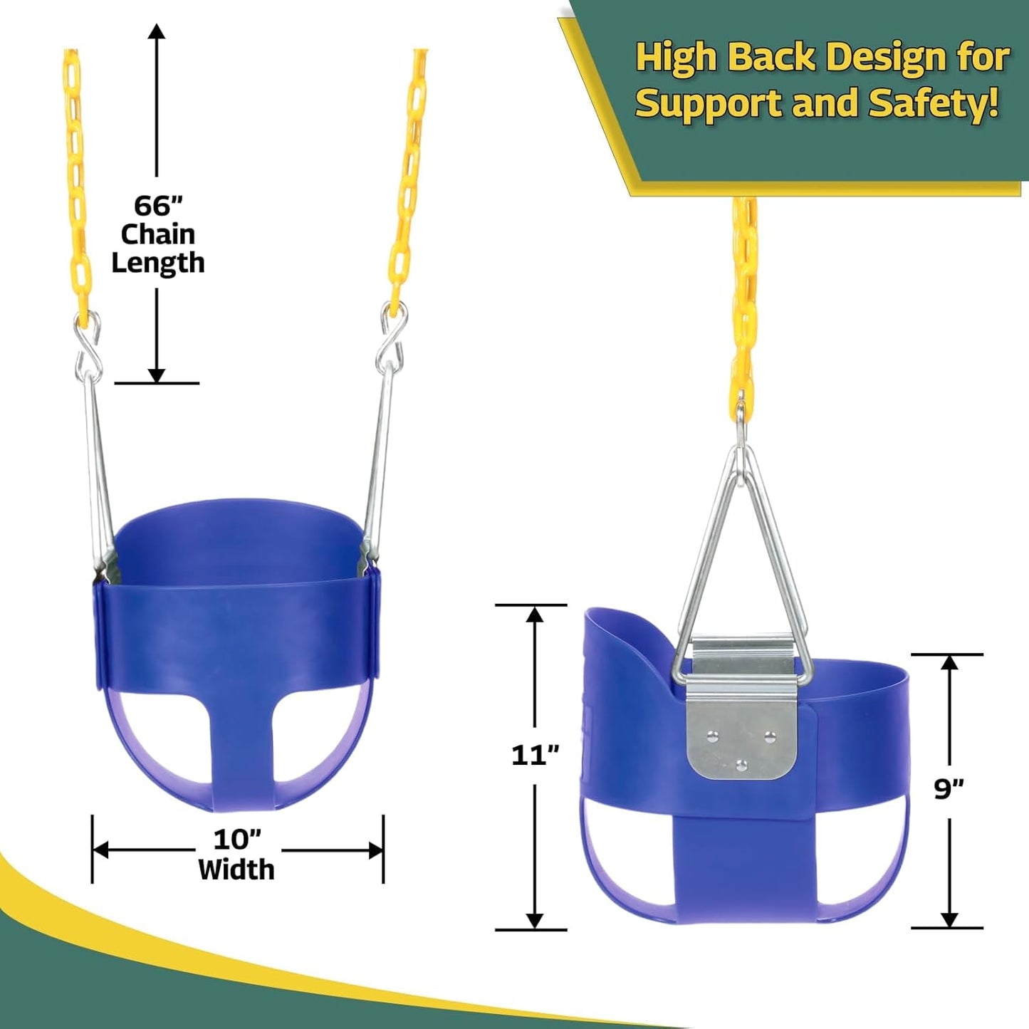 Eastern Jungle Gym Heavy-Duty High Back Full Bucket Toddler Swing Seat | Coated Chains Fully Assembled | Blue Swing Set Accessory