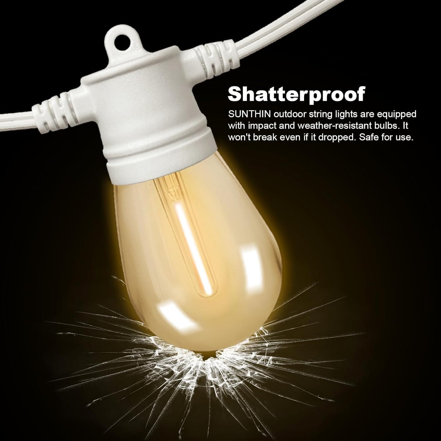 SUNTHIN White Outdoor String Lights, 96FT White Patio Lights with 32 Shatterproof LED Bulbs for Garden, Backyard, Porch, Cafe, Deck, Wedding, Party, Gathering