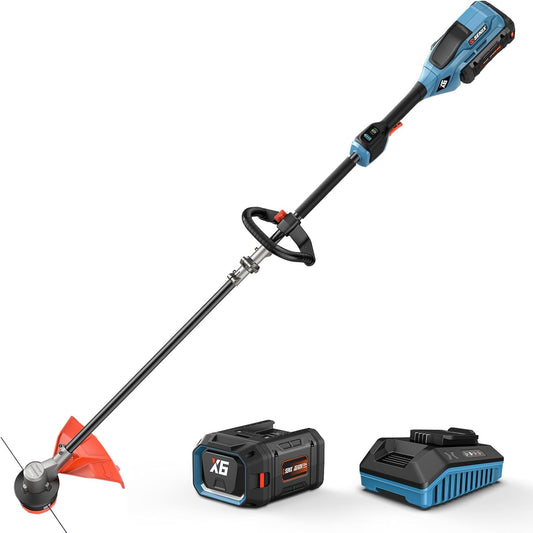 SENIX String Trimmer Cordless, X6 60V Max* 16-Inch Weed Wacker & Edger, Brushless, Variable Speed, Aluminum Shaft, Bump Feed, 3.0 Ah Lithium-ion Battery and Charger Included (GTX6-M)