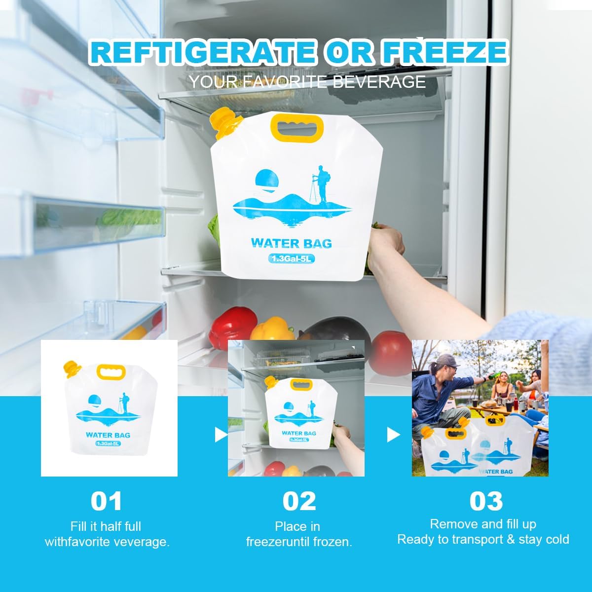 Collapsible Emergency Water Container Bag,WaterStorageCube,Flat Folding,BPA Free Food Grade,Clear Plastic Storage Jug for Camping Hiking Backpack,No-Leak Freezable,Water Bottle 2.6 Gallon/8pcs