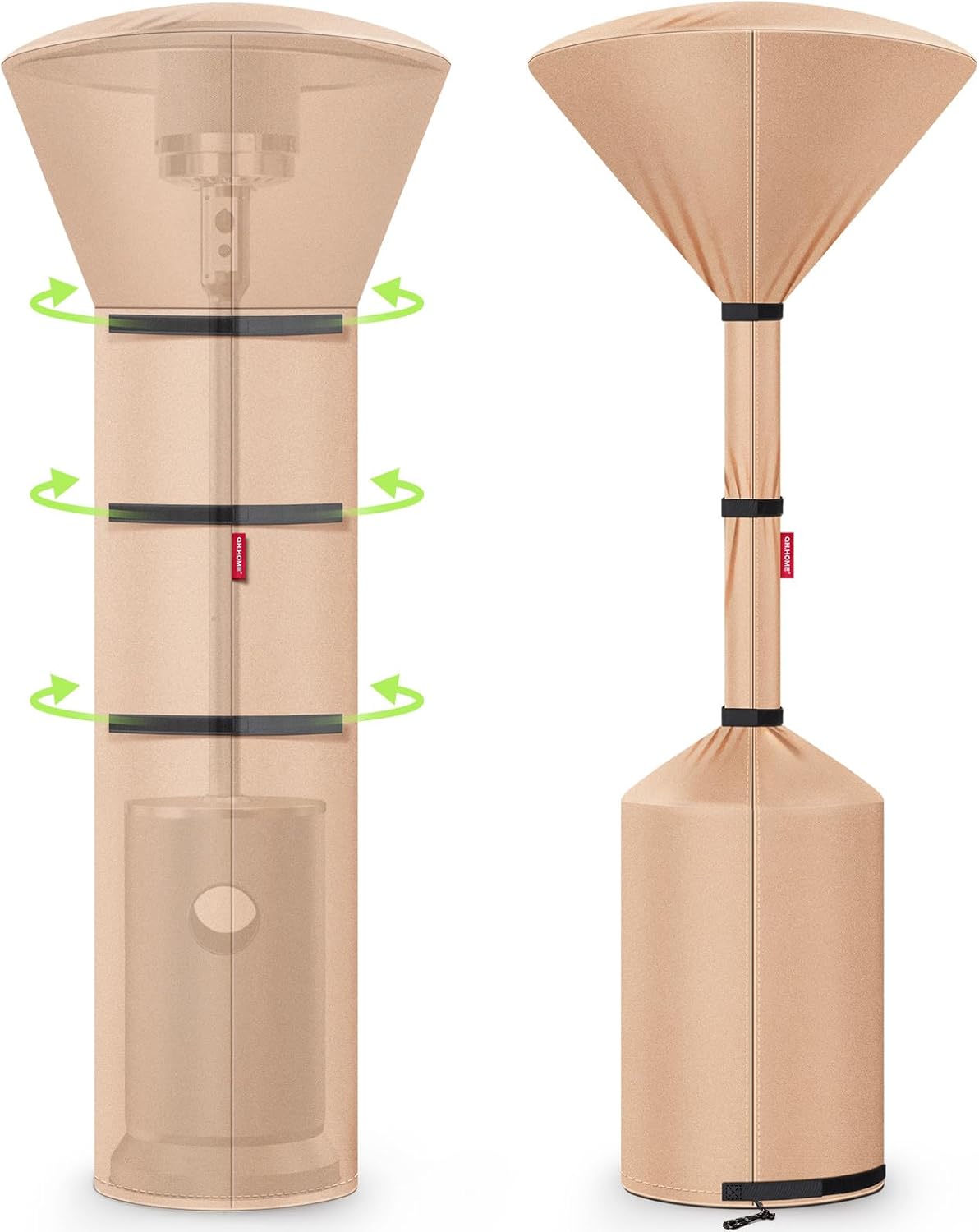 QH.HOME Winter Patio Heater Covers, [2025 Upgraded Tear-Resistant Fabric] Waterproof with Robust Zipper ,Height fit 87"-92",Dustproof/Wind/Sunlight/Snow-Resistant, Camel