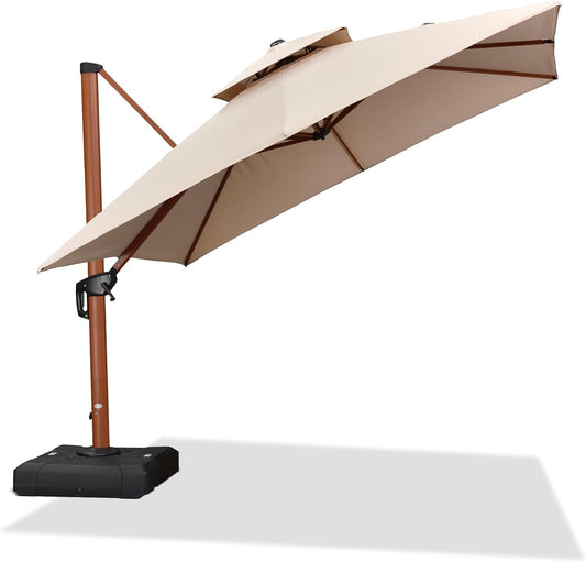 PURPLE LEAF 10ft Patio Umbrella Outdoor Square Umbrellas Large Cantilever Umbrella Windproof Offset Umbrellas Heavy Duty Sun Umbrella for Garden Deck Pool Patio, Beige