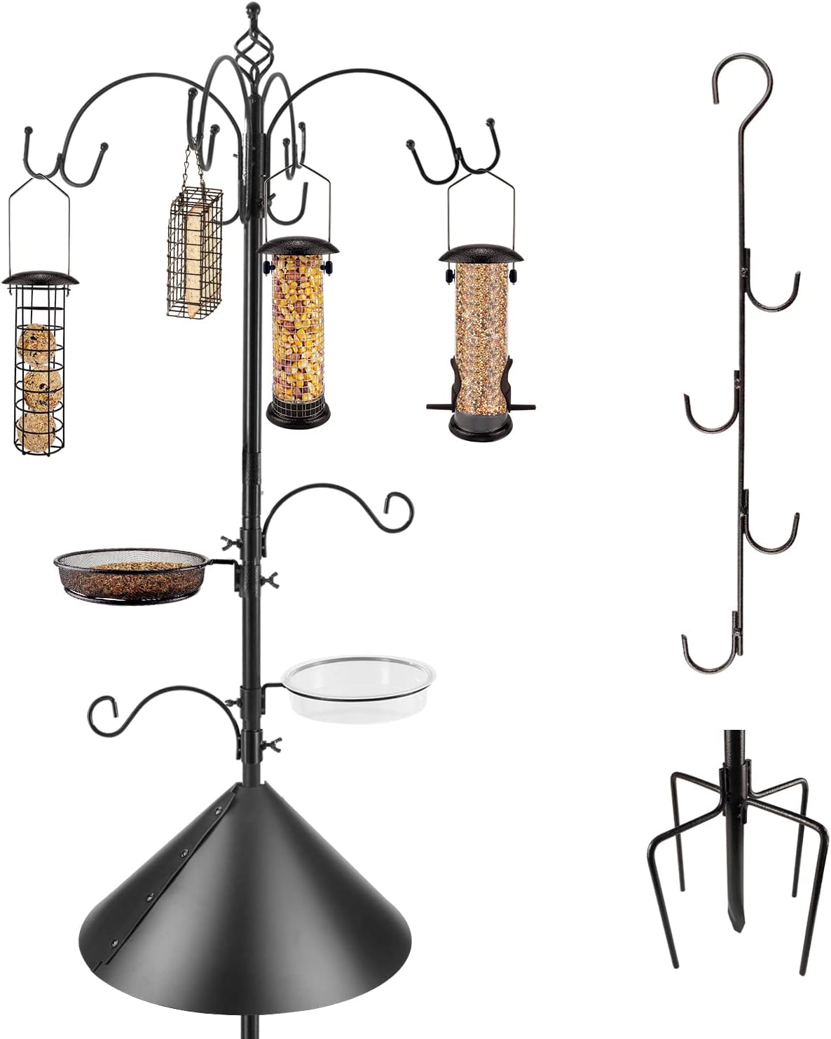 Bird Feeding Station Kit Bird Feeder Pole Wild Bird Feeder Kit with Squirrel Baffle and Suet Cage Mesh Tray Fruit Hook Double W Hook for Attracting Wild Birds