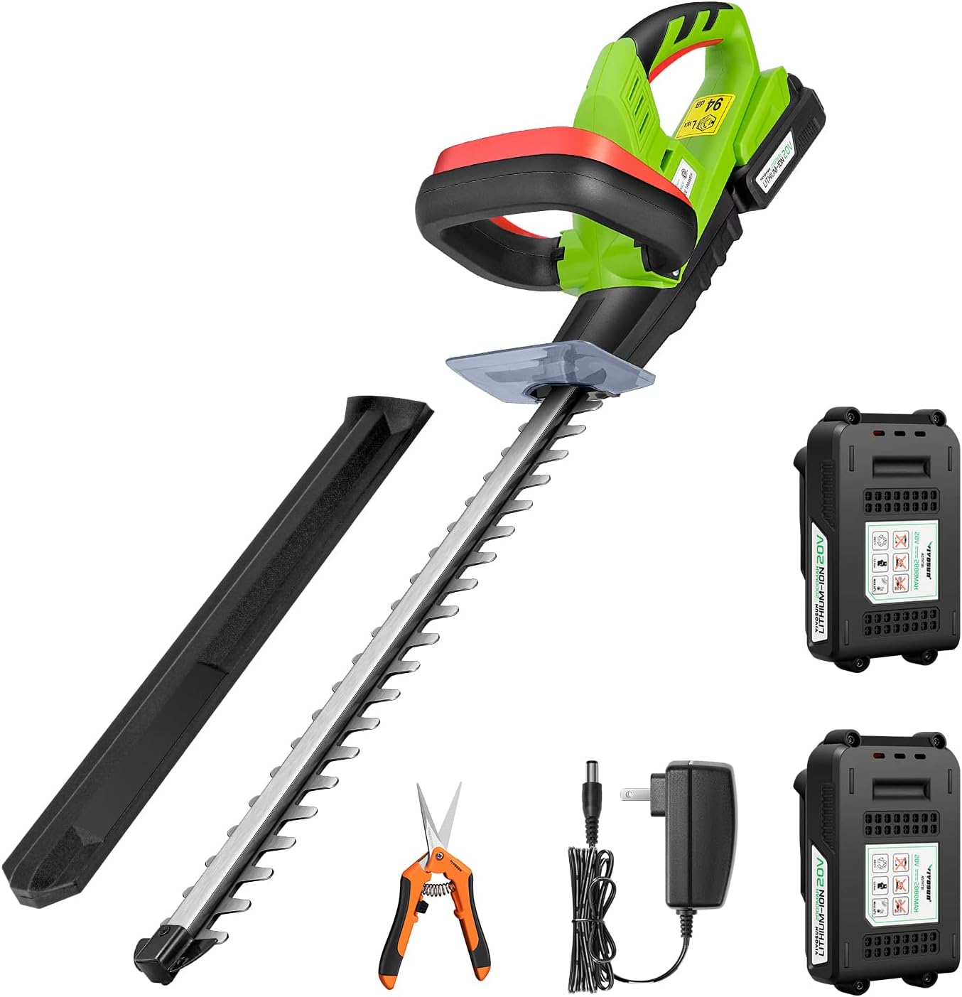 VIVOSUN 20" Cordless Hedge Trimmer, 20V Electric Bush Trimmer, 1400 RPM Shrub Trimmer, Dual-Action Laser Blade, 3/5" Cutting Capacity, Lightweight & Compact, 2Pcs Batteries and Fast Charger Included