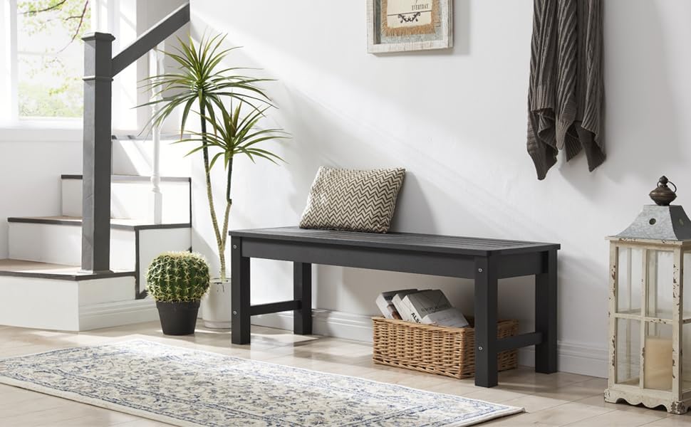 Psilvam Knight Bench, Two Person Outdoor Poly Lumber Patio Backless Bench, Weatherproof Garden Bench That Never Rot and Fade, Suit for Garden, Porch and Park (Black)