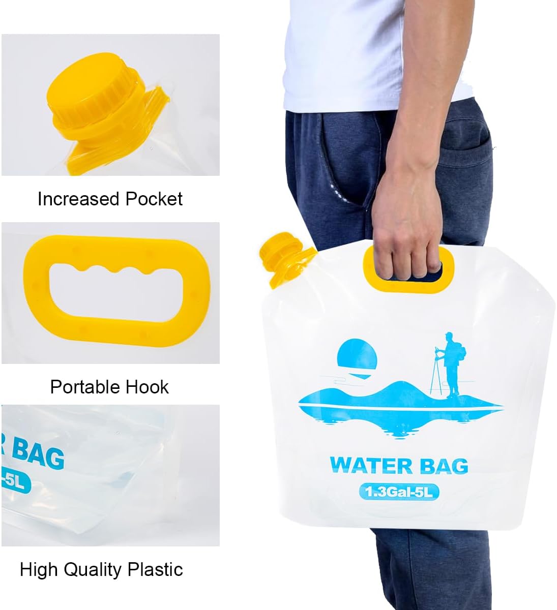 Collapsible Emergency Water Container Bag,WaterStorageCube,Flat Folding,BPA Free Food Grade,Clear Plastic Storage Jug for Camping Hiking Backpack,No-Leak Freezable,Water Bottle 1.3 Gallon/8pcs