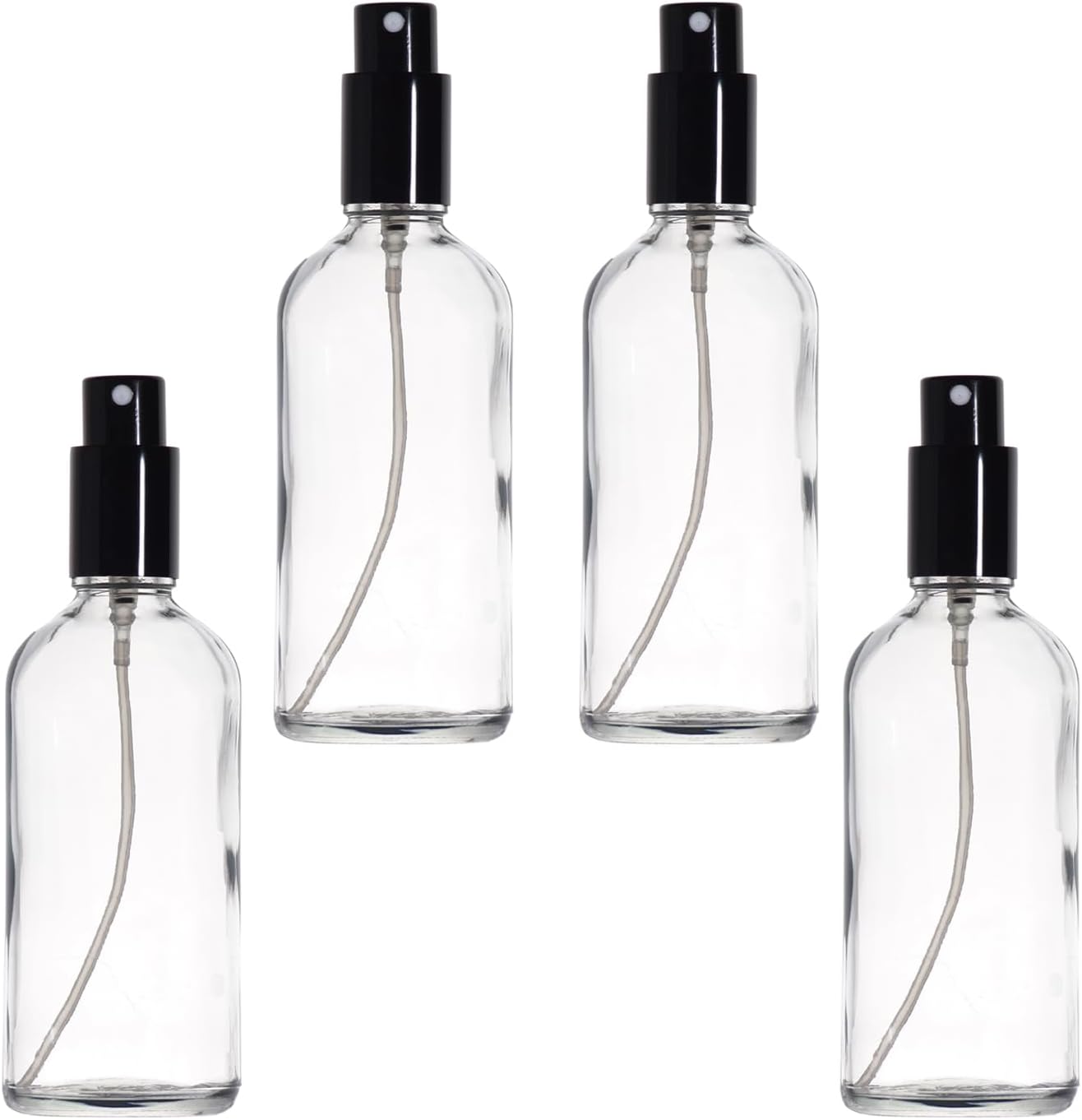 YIZHAO Clear Glass Spray Bottles 4oz, with Small Fine Mist Spray, Metal Cap, Refillable for Essential Oil,Travel,Cleaning,Perfume,Aromatherapy,Makeup – 4 Pcs