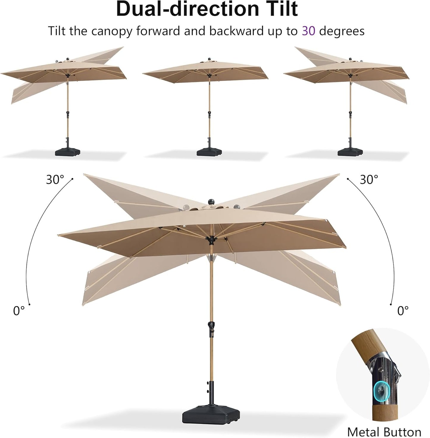 PURPLE LEAF 6.5' x 10' Patio Umbrella Outdoor Table Umbrella Aluminum Market Umbrella with Push Button Tilt & 8 Sturdy Ribs and Crank Rectangular Sun Umbrella for Pool Backyard Beach, Taupe