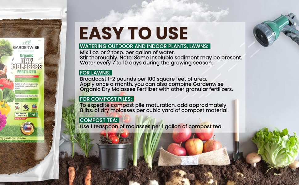 Organic Molasses for Plants - Horticultural Molasses - Ideal for Traditional & Hydroponic Gardening, for Indoor & Outdoor Plants (2 QUARTS)