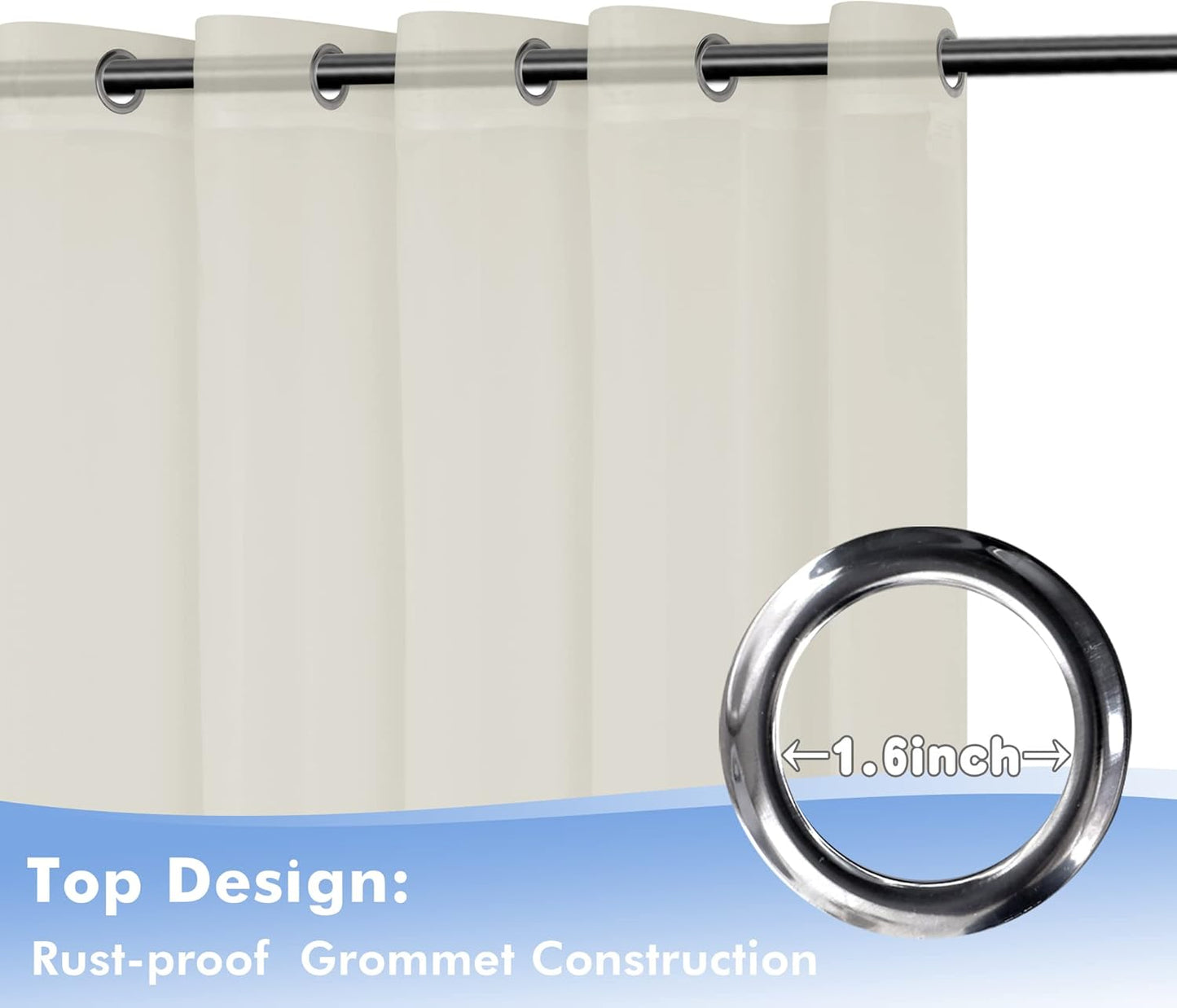 HolidayIdeas Beige Outdoor Sheer Curtains for Patio Waterproof, 2 Panels - 54 x 95 Inch - Light Filtering Voile Outside Curtains Grommet Drapes for Front Porch, Gazebo, Pergola, Backyard