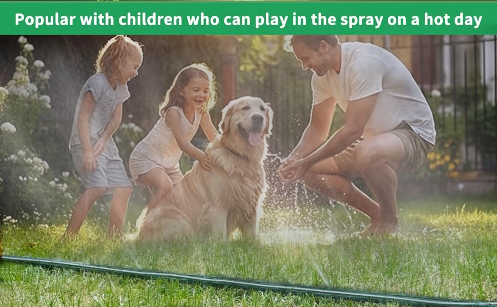 100 FT （50FT*2 Flat Sprinkler Hose for Lawn Watering Garden Soaker Hose with Holes, Heavy Duty Lightweight No-Kink Water Hose with Stakes, Irrigation Hose, Great Fun for Kids and Dog