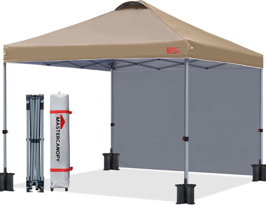 MASTERCANOPY Durable Pop-up Canopy Tent with 1 Sidewall (6.6'x6.6',Khaki)