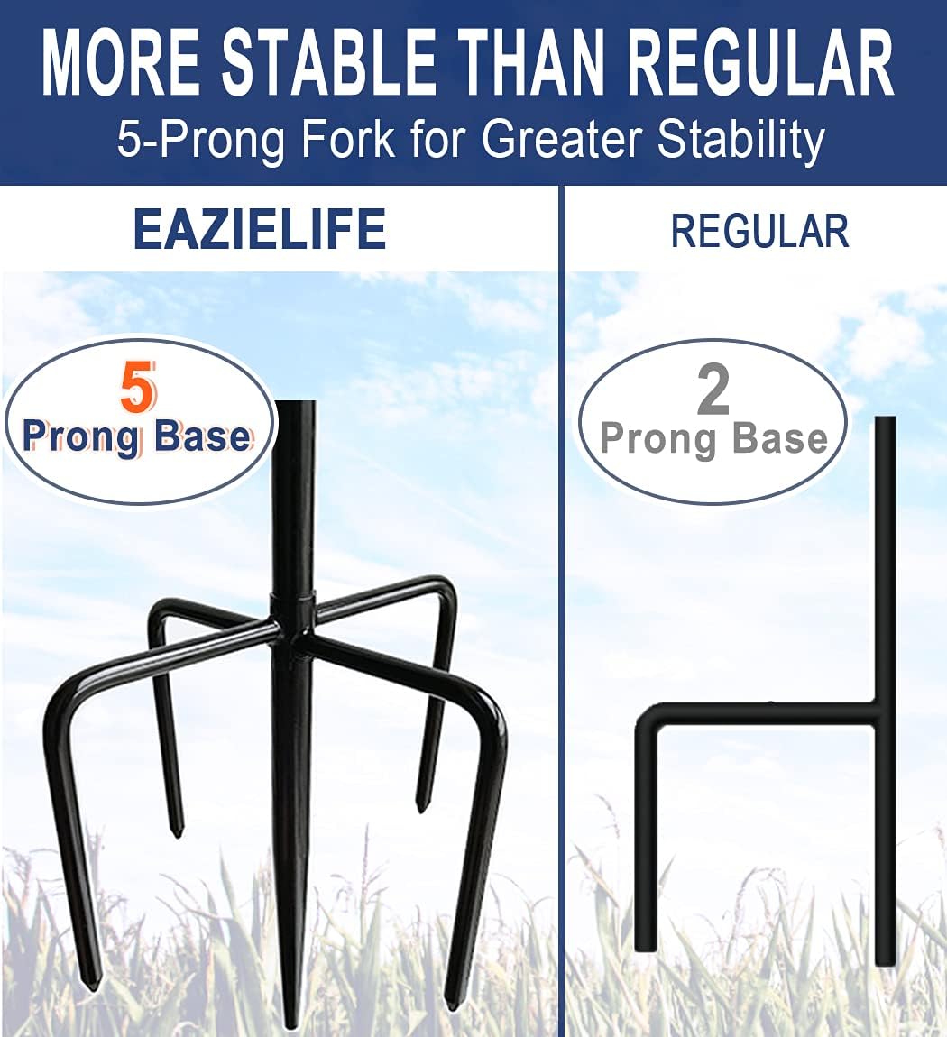 Shepherds Hook for Outdoor Bird Feeders Pole 60 Inch Tall, Adjustable Heavy Duty Garden Hanger Stake Pole with 5 Prong Base, Shiny Black (2 Packs)
