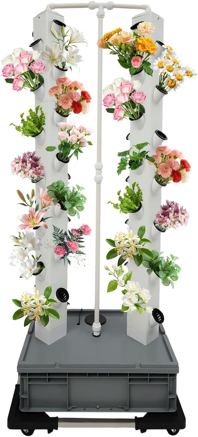 Hydroponic Growing Tower System Kit, 56-Plant Vertical Hydroponics Garden Tower with LED Grow Light, for Outdoor Indoor Herbs Fruits Vegetables Smart Garden Planter Kit