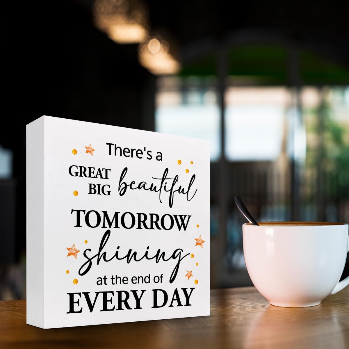 Z-Crange There's a Great Big Beautiful Tomorrow Wood Block Sign, Rustic Inspirational Wooden Box Plaque for Home, College Dorm, Office Shelf, Table Decor