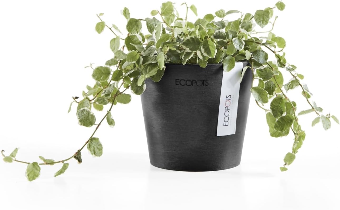 Ecopots Amsterdam Mini Durable Modern Round Recycled-Based Composite Flower Pot Planter, Dark Grey, 4"
