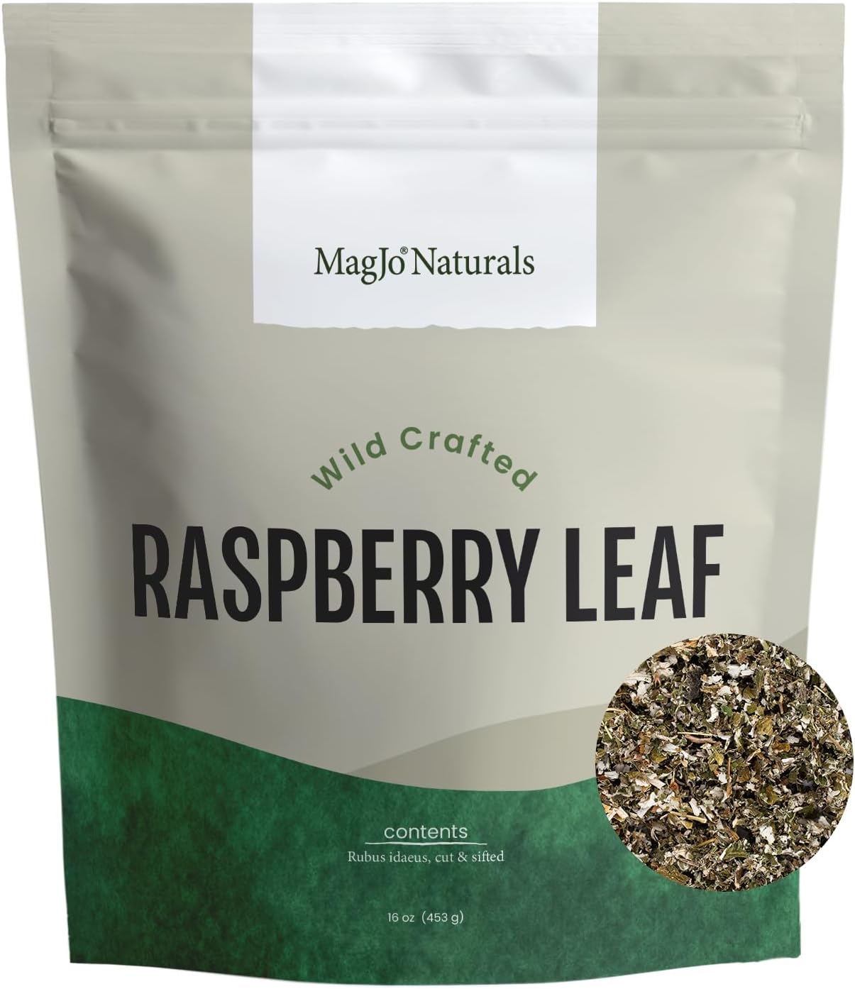 MagJo Naturals, Red Raspberry Leaf (16 Oz) Dried leaves, Wild-Harvest, herbal tea, Cut & Sifted, Packaged in USA, resealable bag