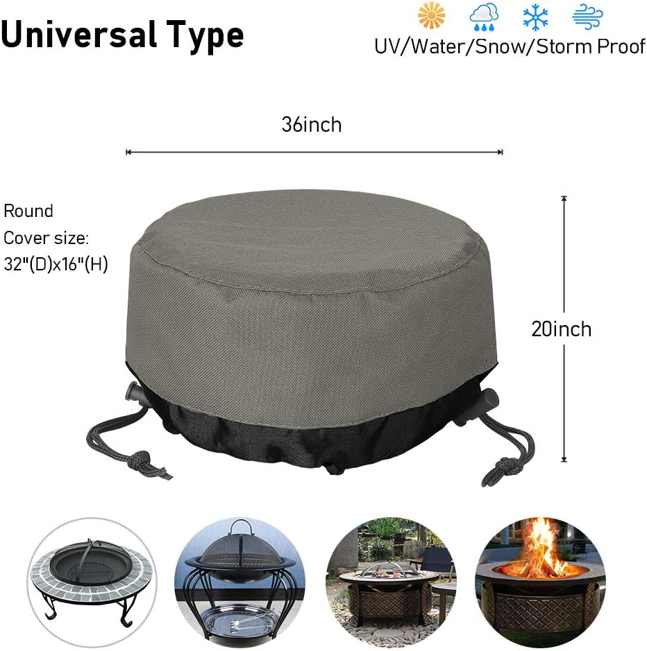Fire Pit Cover 36 Inch, Heavy Duty Round Patio Fire Bowl Cover, Waterproof and Weatherproof, 36''Dia x 20''H