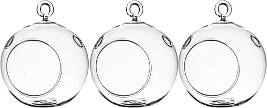 WGV Hanging Terrarium Globe, Width 3", Height 4", DIY Air Succulent Planter, Clear Glass Vase Orb with Flat Bottom, Candle Holder for Windowsill Outdoor Garden Decor, 3 Pieces Bulk