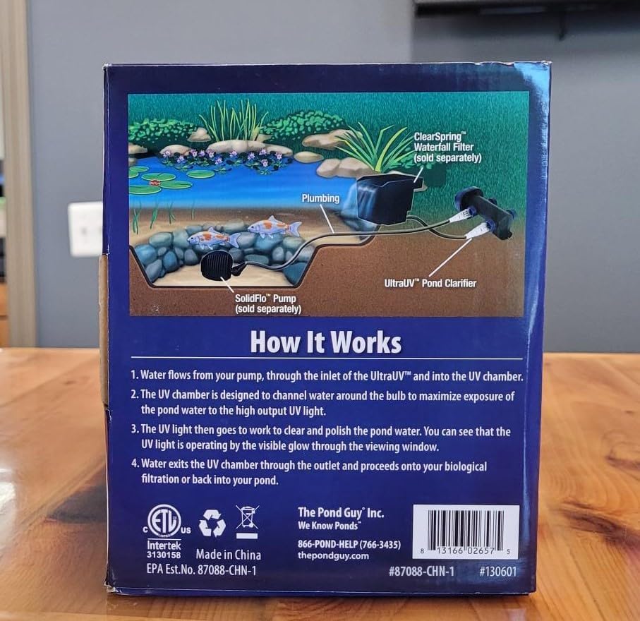 The Pond Guy UltraUV Ultraviolet Pond Water Clarifier, EPA Registered UV Light, Planktonic Algae & Green Water UVC Treatment, Plant, Koi Fish, Duck, Turtle, & Aquatic Life Safe, 18 Watt