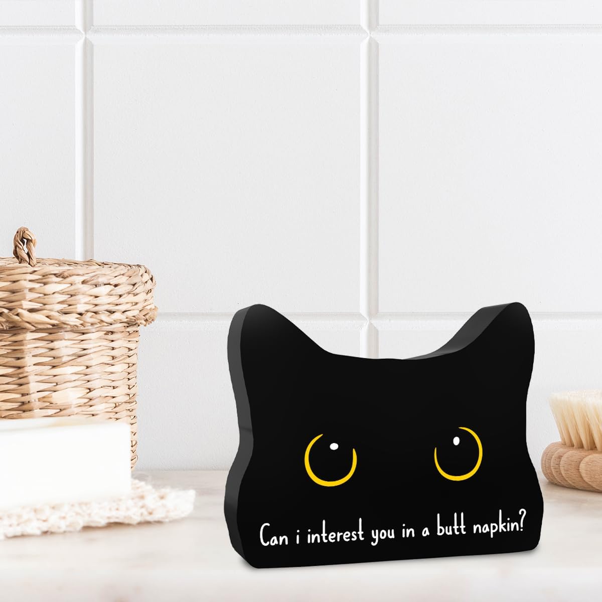 Can I Interest You in a Butt Napkin Funny Bathroom Acrylic Decor Sign Black Cat Decor Cat Decor for Home Bathroom Cat Lover Gifts For Women Men