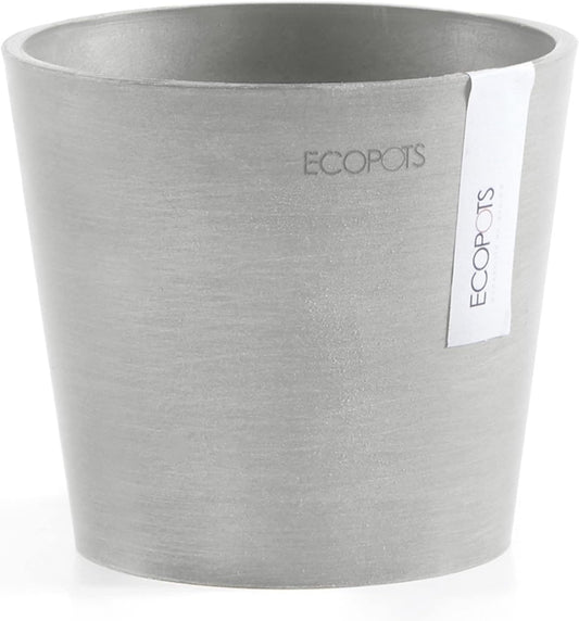 Ecopots Amsterdam Mini Durable Modern Round Recycled-Based Composite Flower Pot Planter, White Grey, 5"