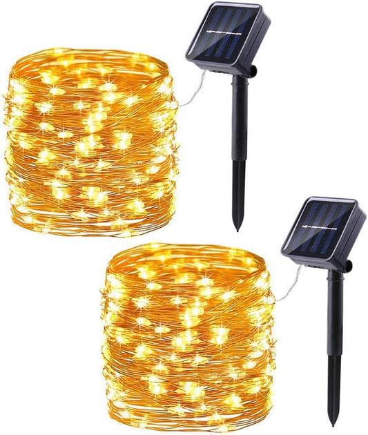 Lomotech Solar String Lights Outdoor - 2 Pack Total 66ft 200LED Solar Fairy Lights Waterproof 8 Modes Twinkle Lights for Outdoor, Patio, Garden, Yard, Party, Wedding, Tree Decoration (Warm White)
