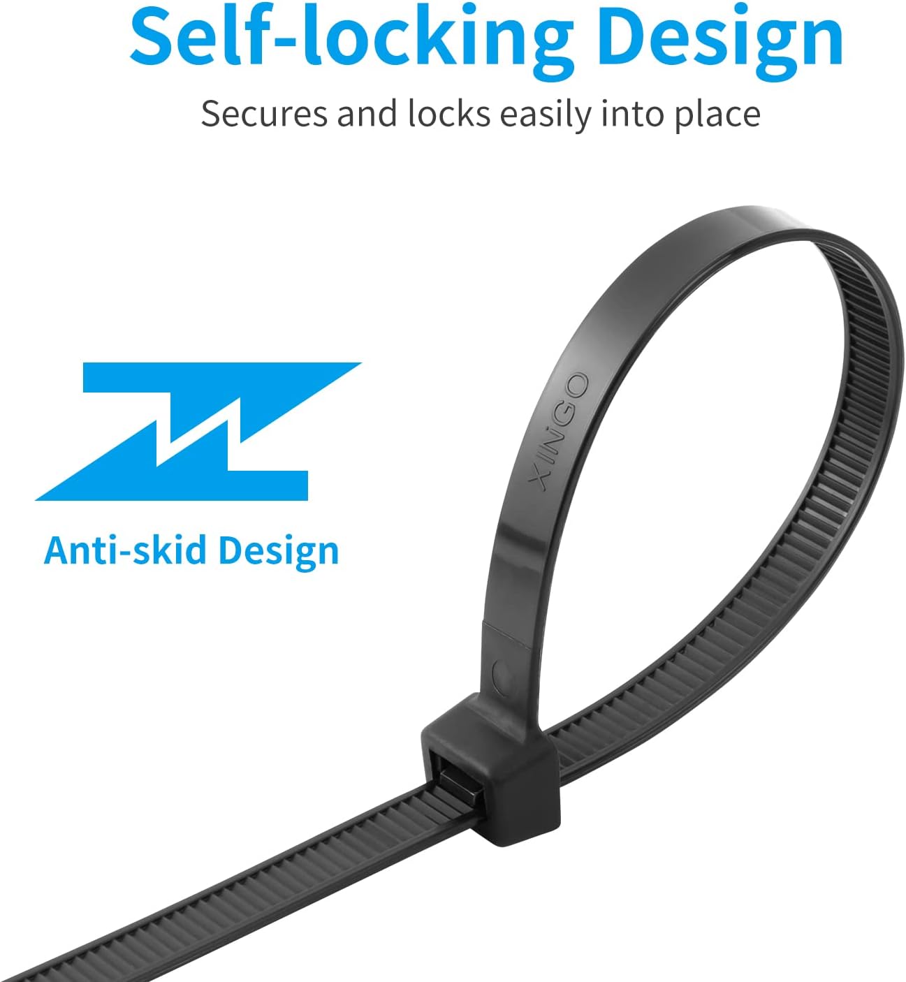 XINGO 16 inch Black Zip Ties Heavy Duty 60 PCS, 250 LBS Ultra Strong Plastic Wire Ties, Large Cable Ties Extra Long Tie Wraps, Indoor and Outdoor UV Resistant