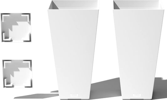 Veradek V-Resin Indoor/Outdoor Taper Planter (White, 26 inch - 2 Pack with 2 Saucer Trays)