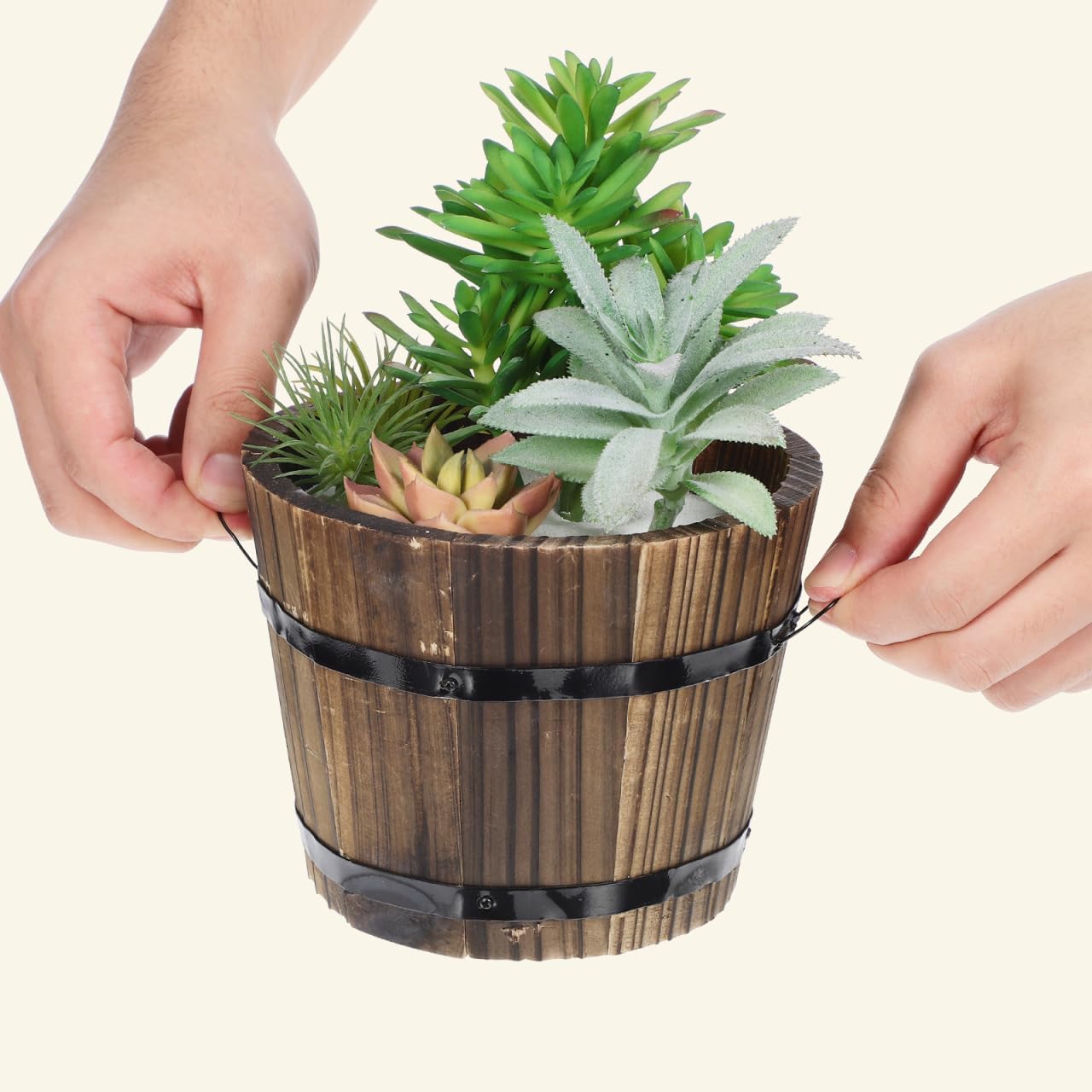 Wooden Whiskey Barrel Planter Garden Flower Pot Decor Wood Planter Plant Container Box 15x12x13cm