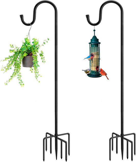84" Shepherds Hooks for Outdoor with 7 Prongs Base, Heavy Duty Bird Feeder Pole for Hanging Lantern, Hummingbird Feeder, Shepherds Hook for Bird Feeders for Outside, 2 Packs, Black