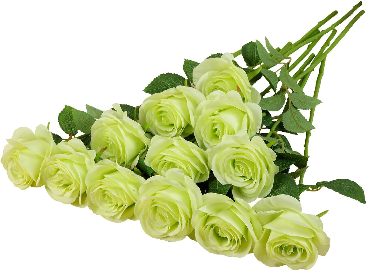 12pcs Light Green Roses Artificial Flowers Fake Roses Silk Flowers Roses with Long Stems for Wedding Home Party Centerpieces Decorations