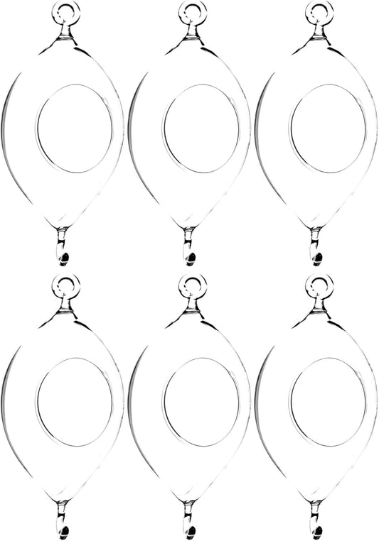 WGV Hanging Terrarium, Width 3.5", Height 7", Oblong, Double Hook, DIY Air Succulent Planter, Clear Glass Vase Orb, Candle Holder for Windowsill Outdoor Garden Decor, 6 Pieces Bulk