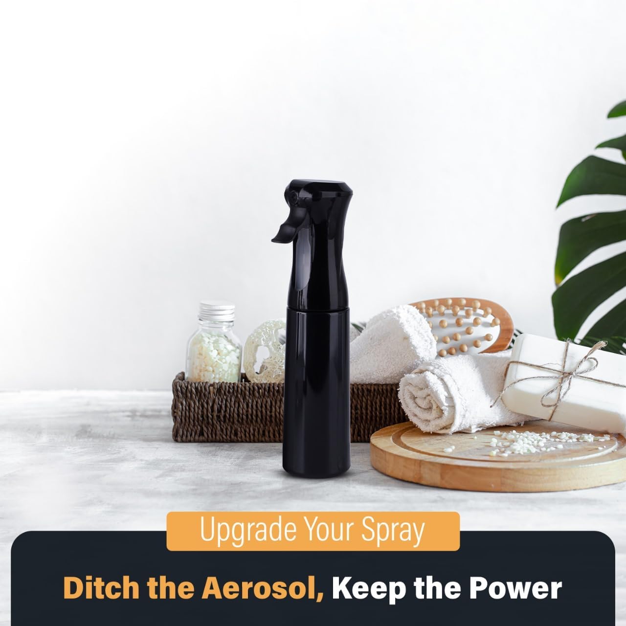 VIGOR PATH Continuous Spray Bottle with Ultra Fine Mist - Versatile Water Sprayer for Hair, Home Cleaning, Salons, Plants, Aromatherapy, and More - Empty Hair Spray Bottle - 300ml/10.1oz (Black)